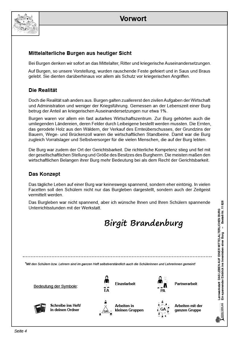 Lernwerkstatt Das Leben auf einer mittelalterlichen Burg Lernwerkstatt Das Leben auf einer mittelalterlichen Burg