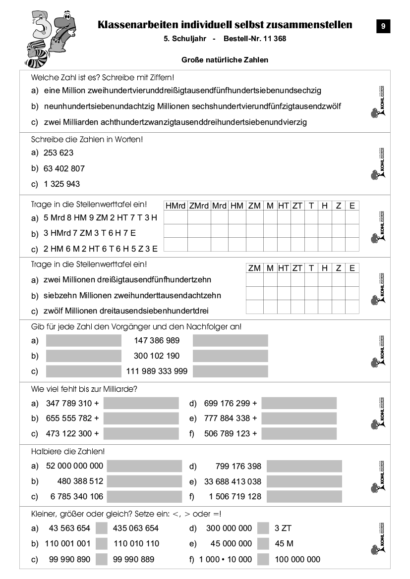 Klassenarbeiten MATHE / Klasse 5