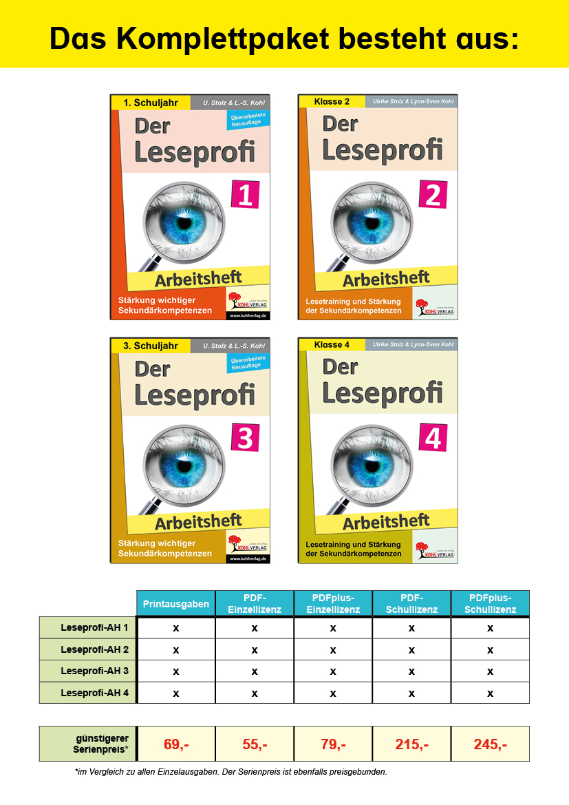 Komplettpaket* Der Leseprofi-Arbeitshefte Grundschule
