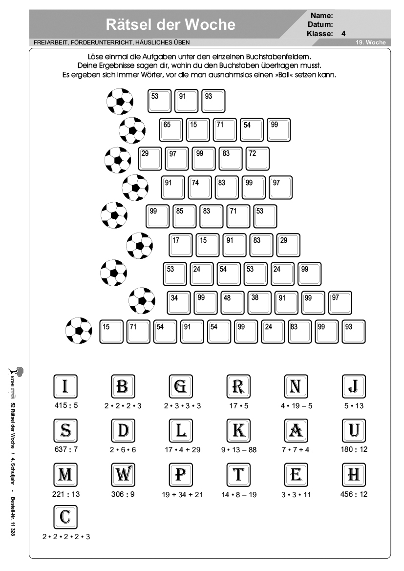 52 Rätsel der Woche / Klasse 4