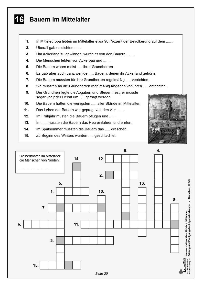 Kreuzworträtsel Geschichte / Mittelalter