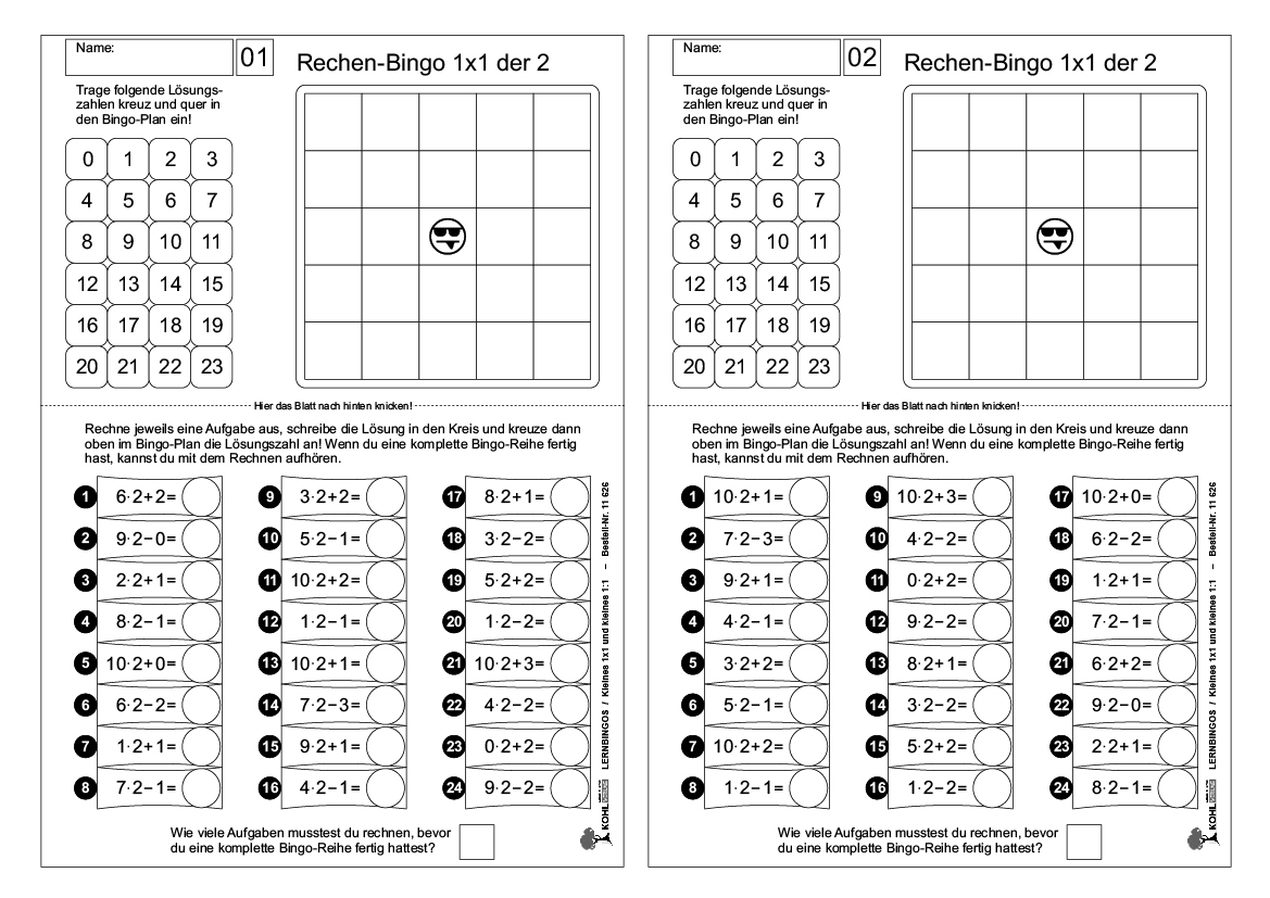 LERNBINGOS - Kleines 1x1 und kleines 1:1