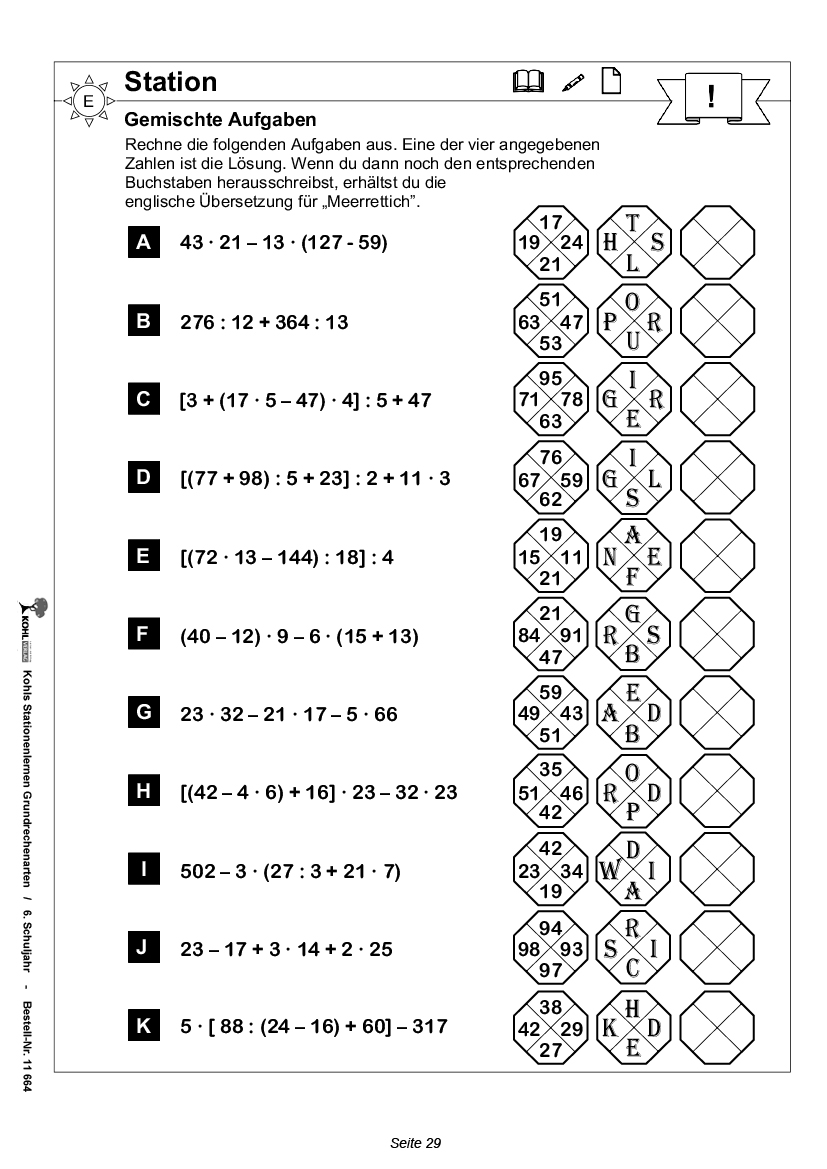 Stationenlernen Grundrechenarten / Klasse 6