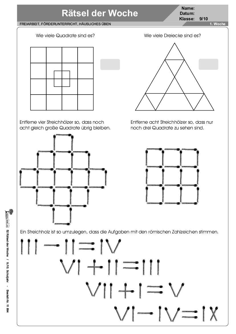 52 Rätsel der Woche / Klasse 9-10