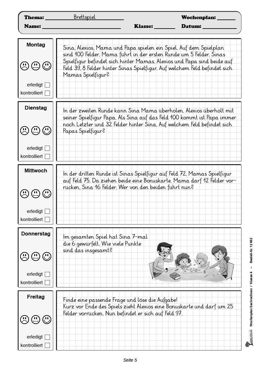 Wochenplan Sachrechnen / Klasse 4