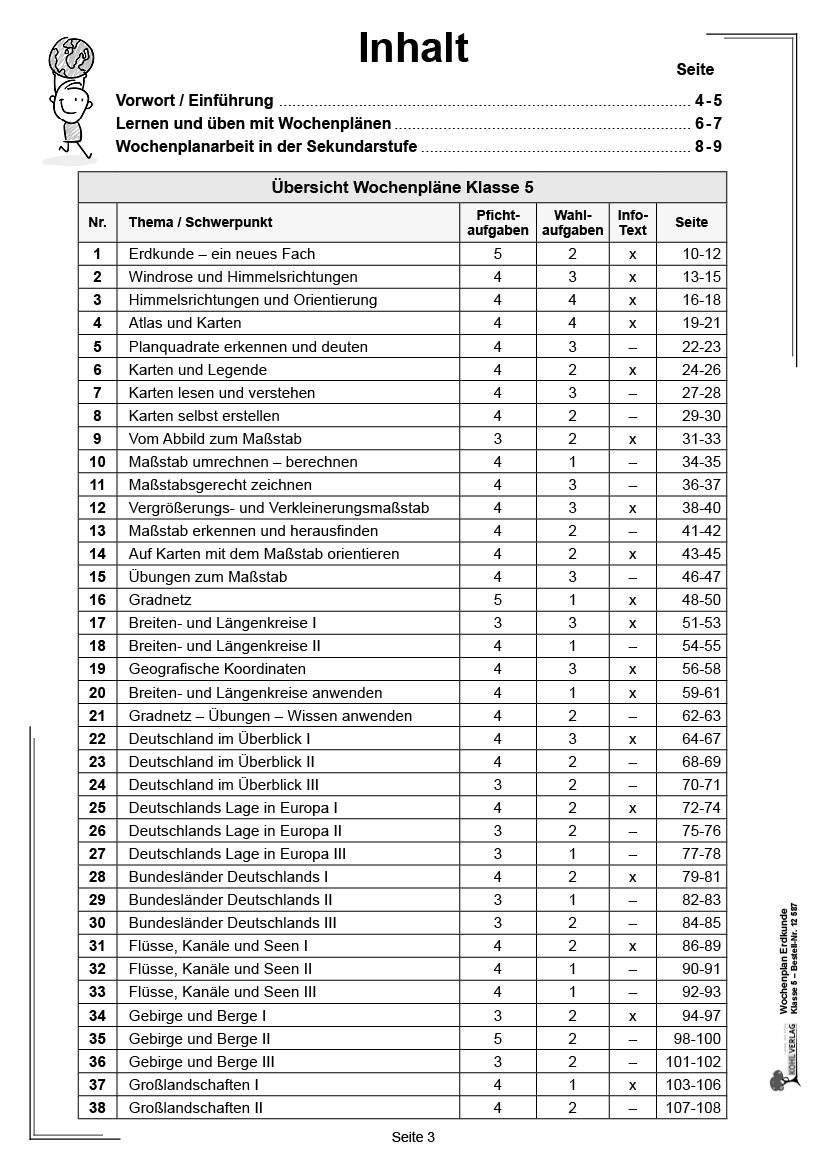 Wochenplan Erdkunde / Klasse 5