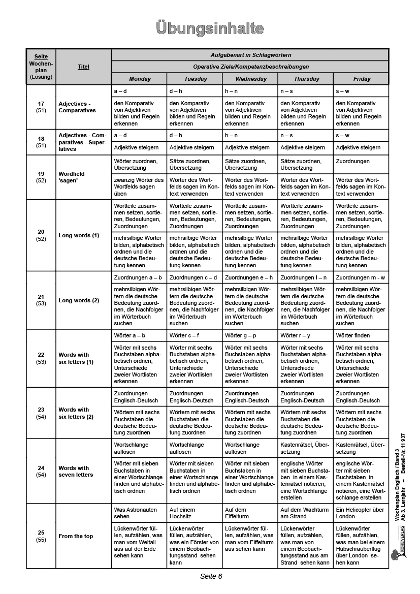 Wochenplan Englisch 3 - Ab 3. Lernjahr