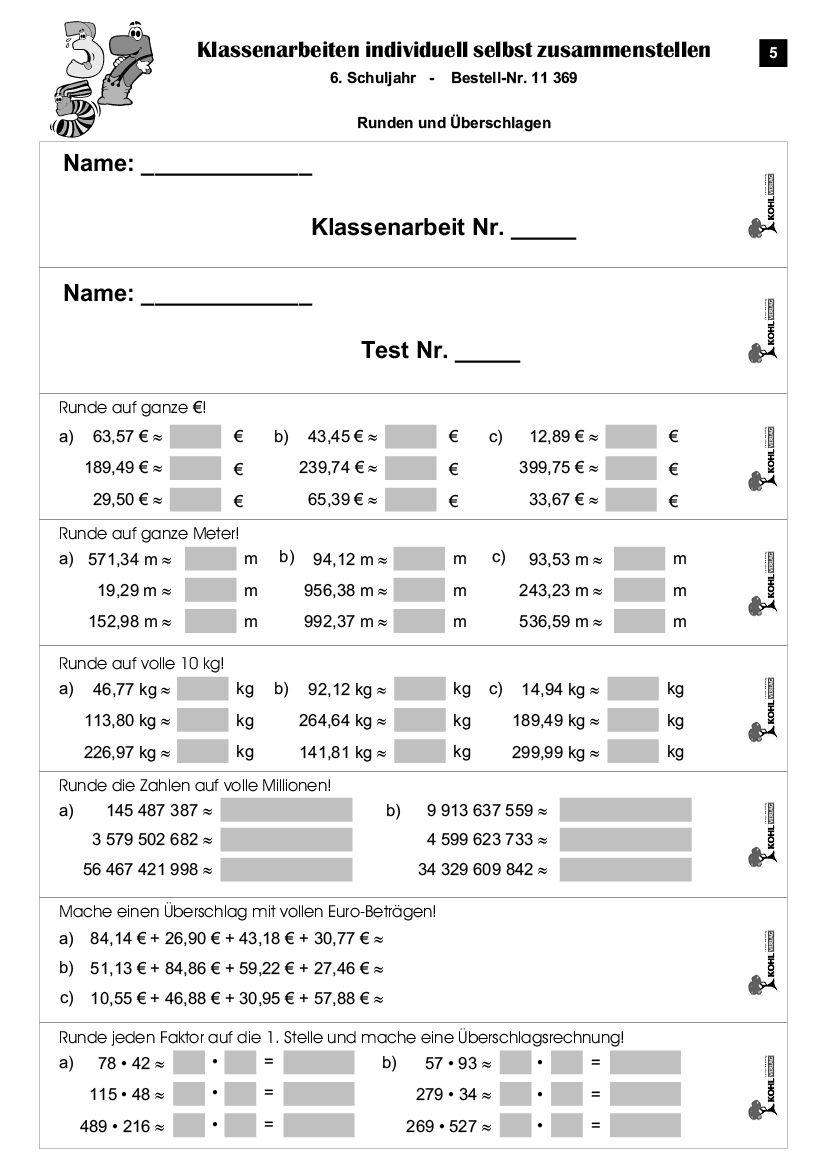 Klassenarbeiten MATHE / Klasse 6