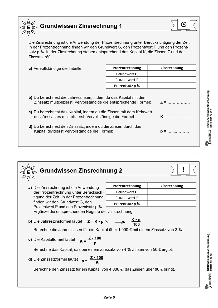 Stationenlernen Zinsrechnung