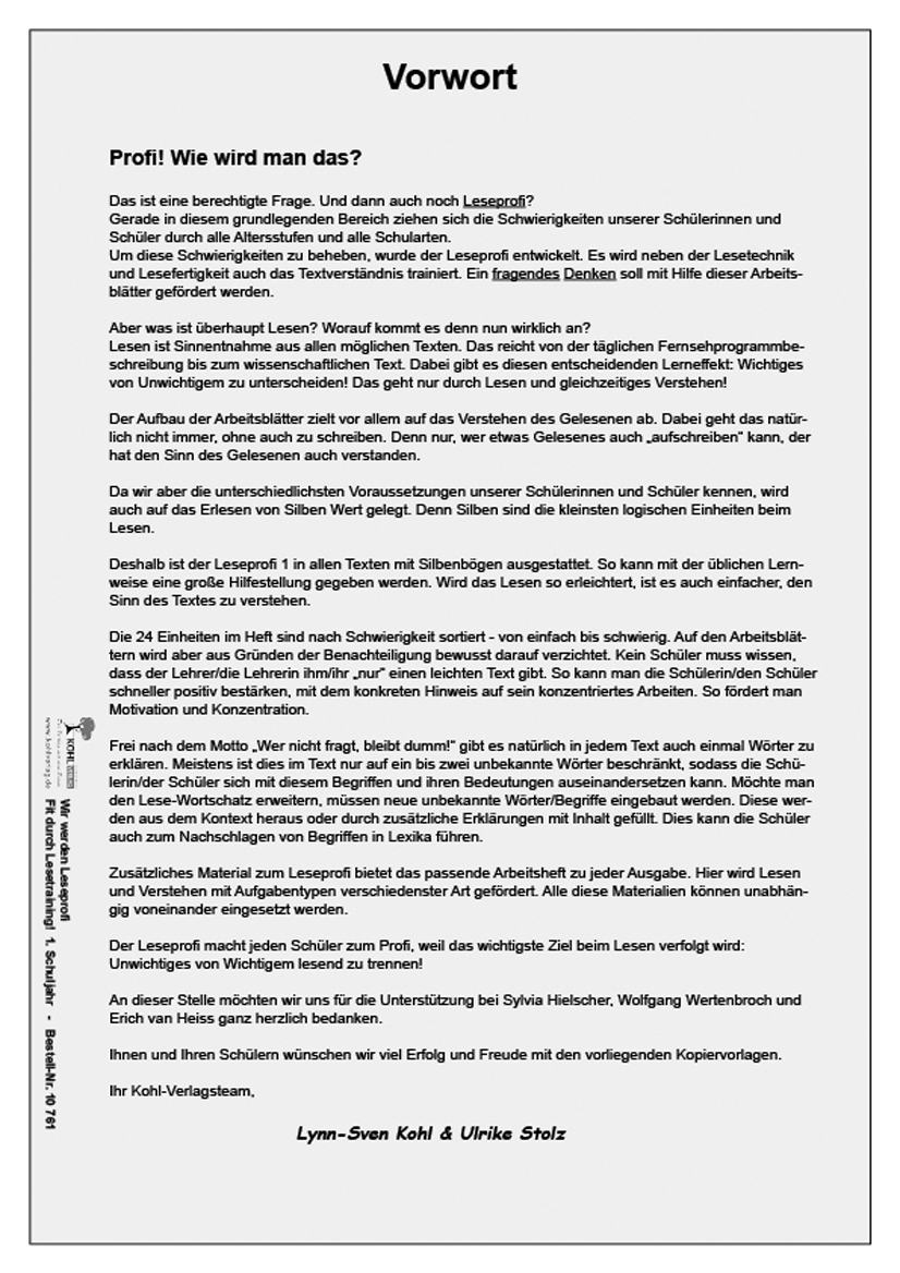 Wir werden Leseprofi / Klasse 1