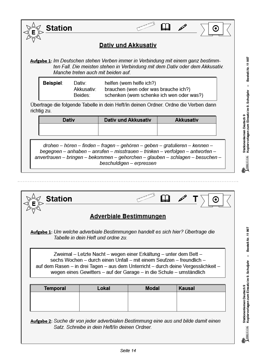 Stationenlernen Deutsch / Klasse 9