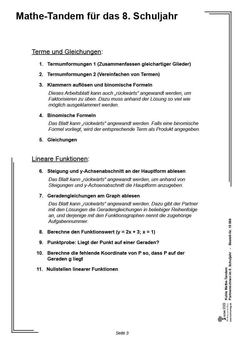 Kohls Mathe-Tandem / Klasse 8