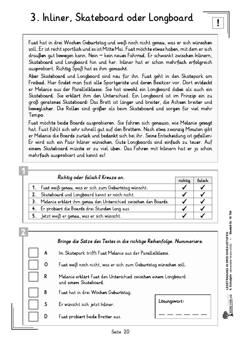 Lesetraining in drei Niveaustufen / Klasse 4