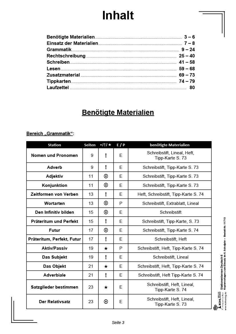 Stationenlernen Deutsch / Klasse 6