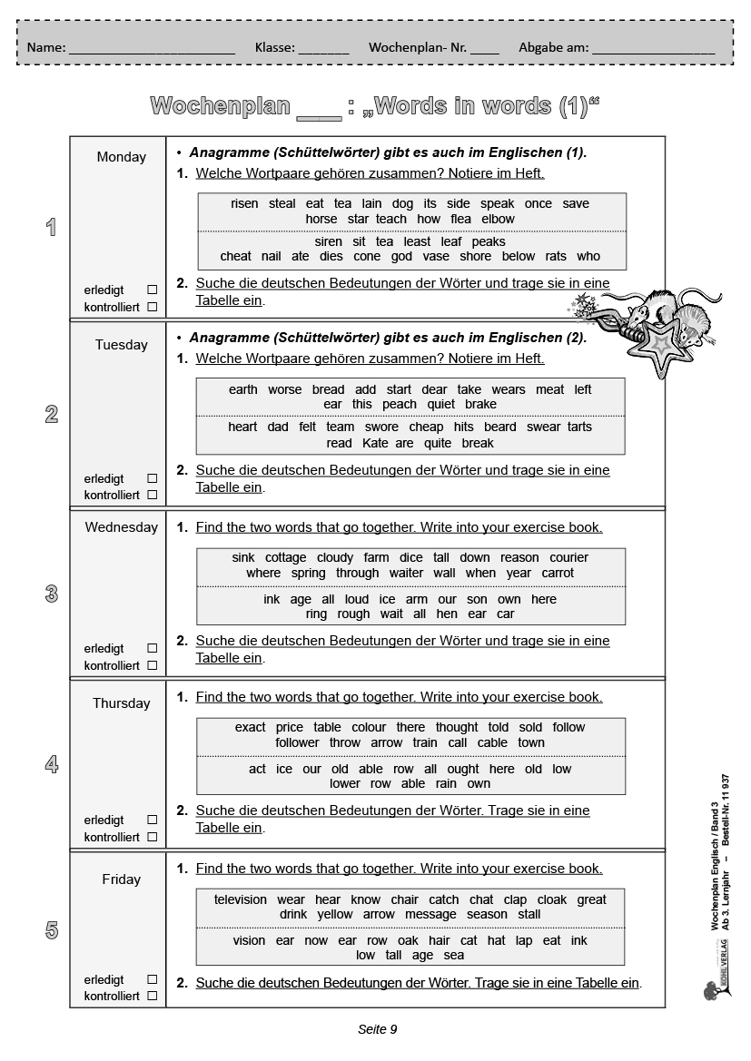 Wochenplan Englisch 3 - Ab 3. Lernjahr