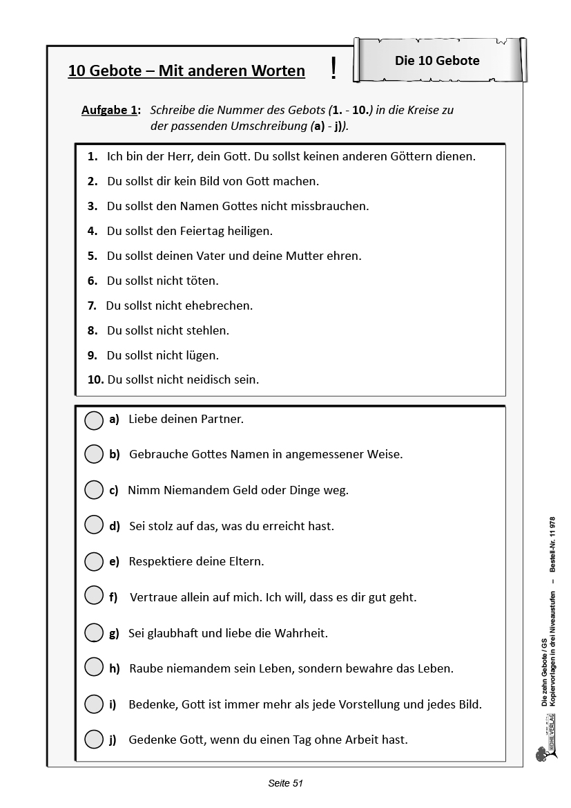 Die Zehn Gebote / Grundschule
