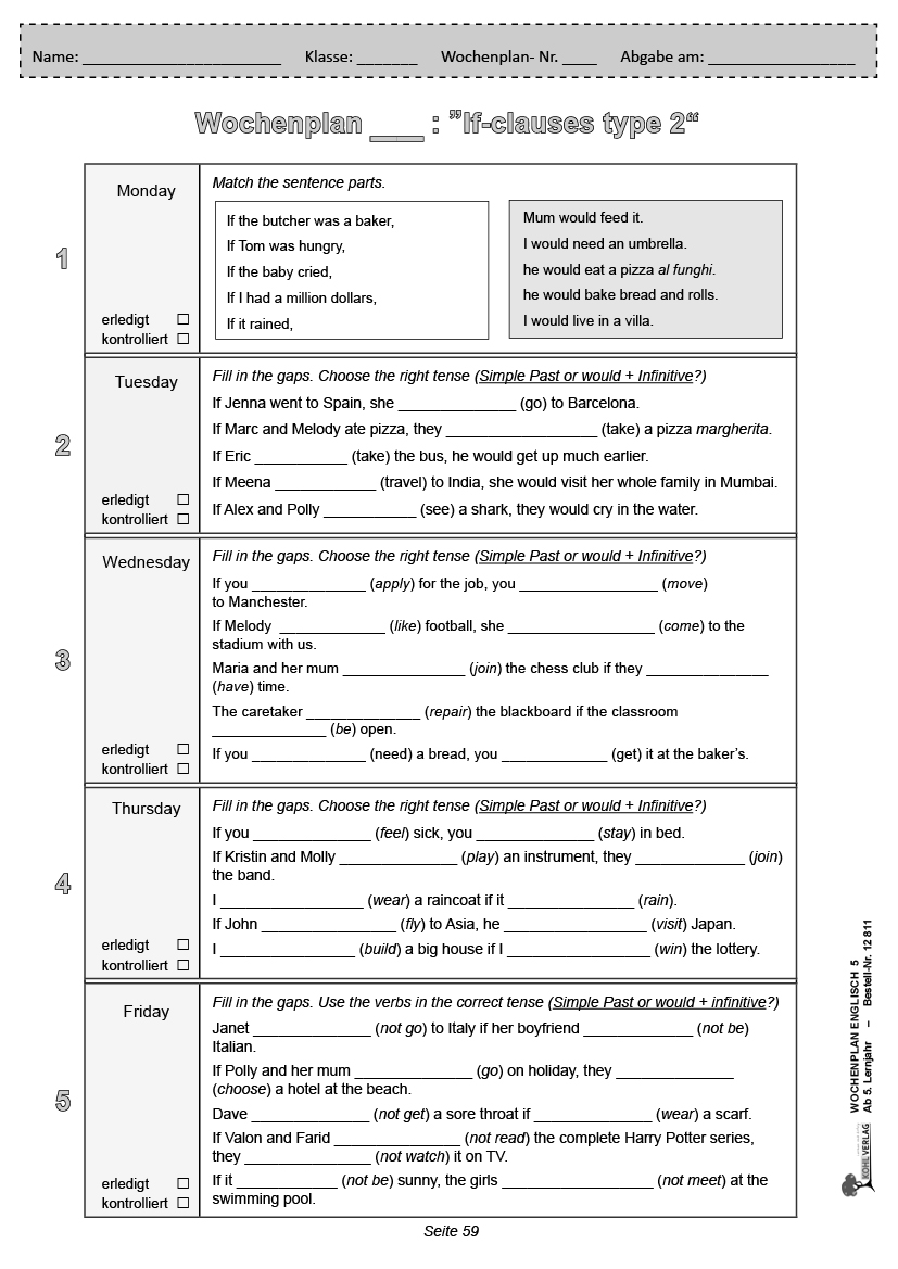 Wochenplan Englisch 5 - Ab 5. Lernjahr