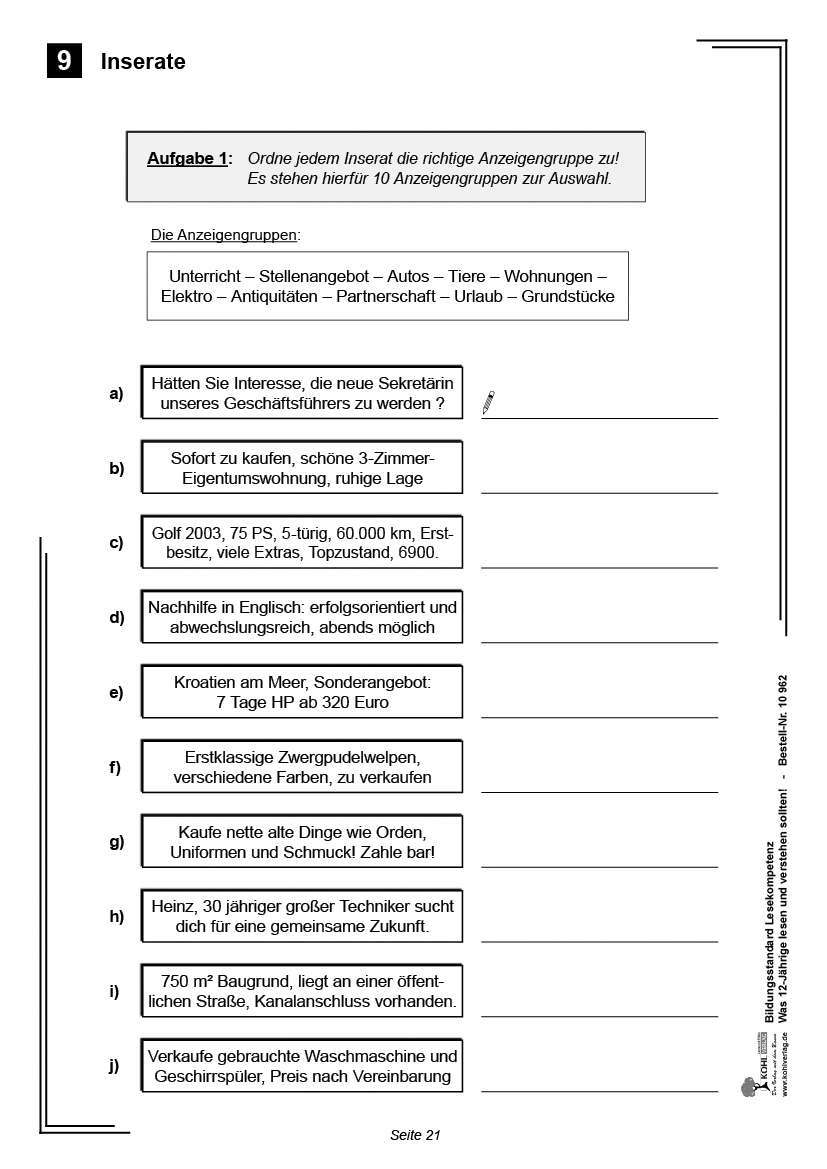 Bildungsstandard Lesekompetenz / Klasse 6