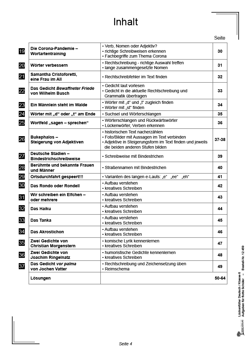 Lückenfüller Deutsch / Klasse 6