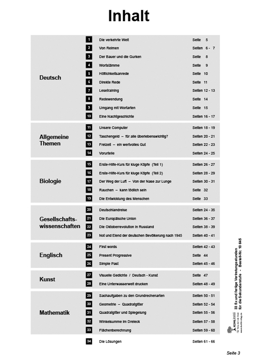 33 fix und fertige Vertretungsstunden / Sekundarstufe