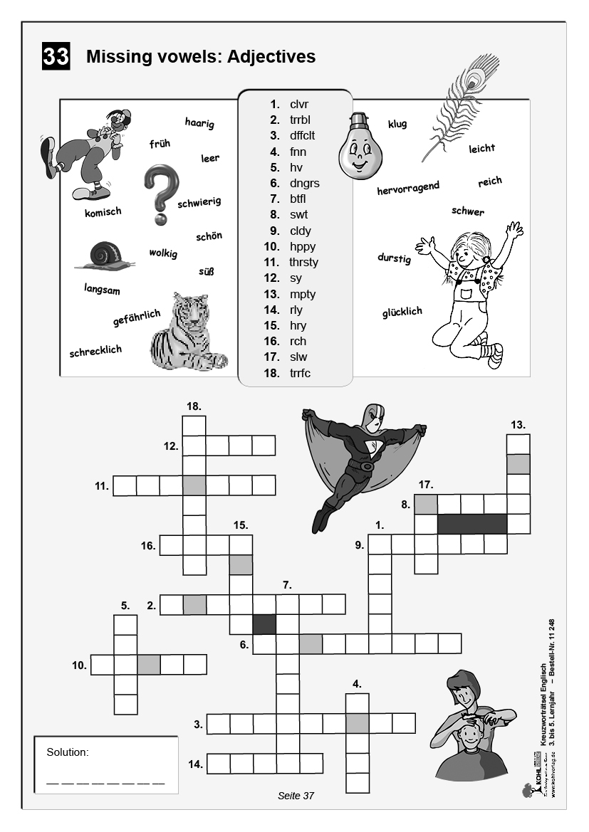 Kreuzworträtsel Englisch / 3.-5. Lernjahr