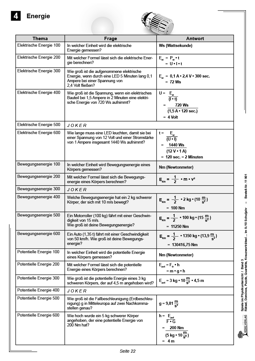 Spiele im Physikunterricht / Klasse 9-10