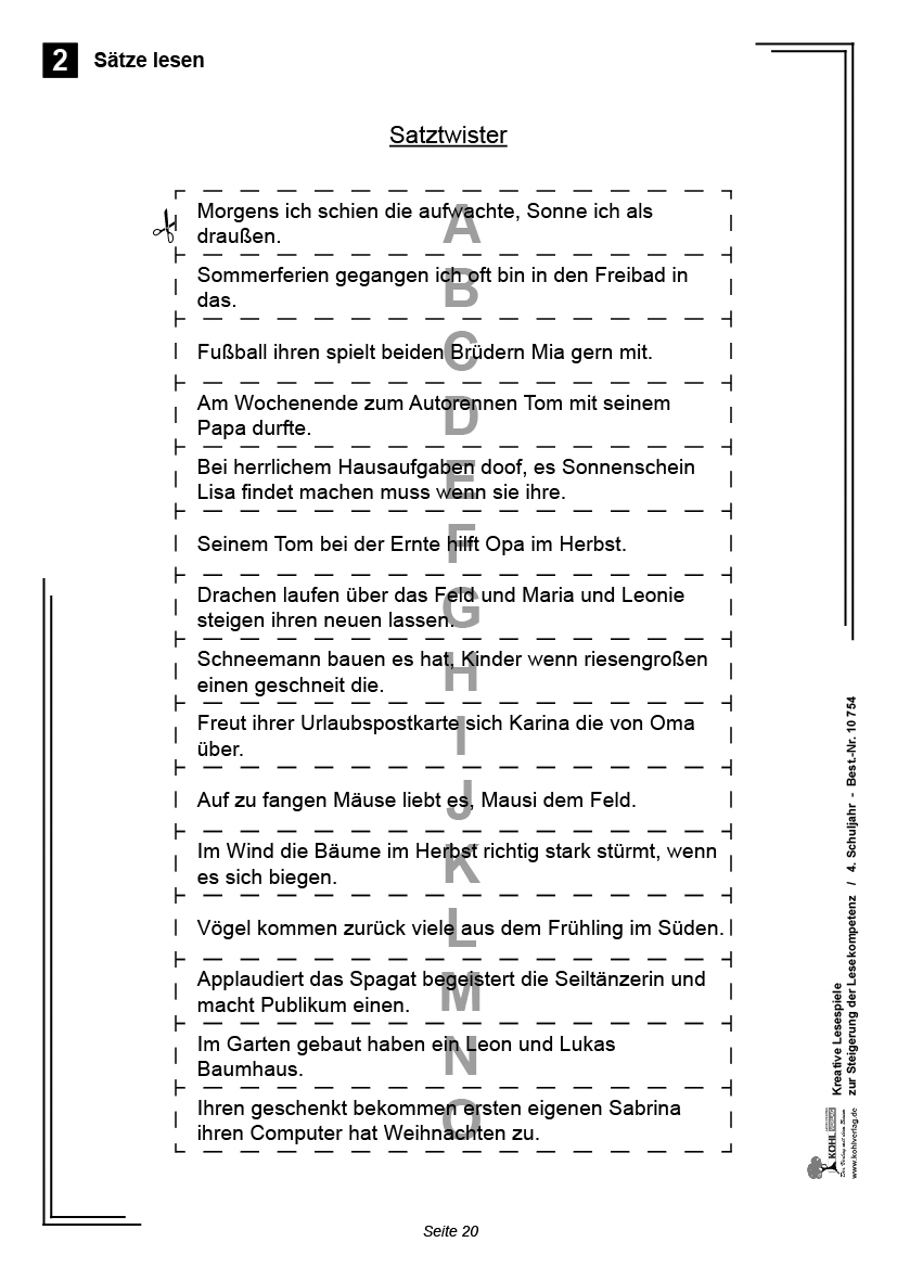 Kreative Lesespiele / Klasse 4