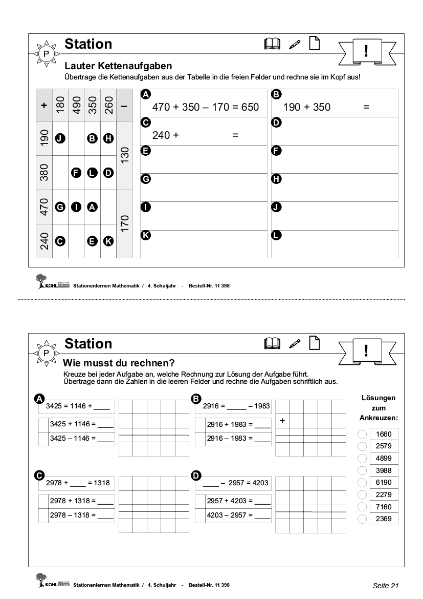 Stationenlernen Mathe / Klasse 4