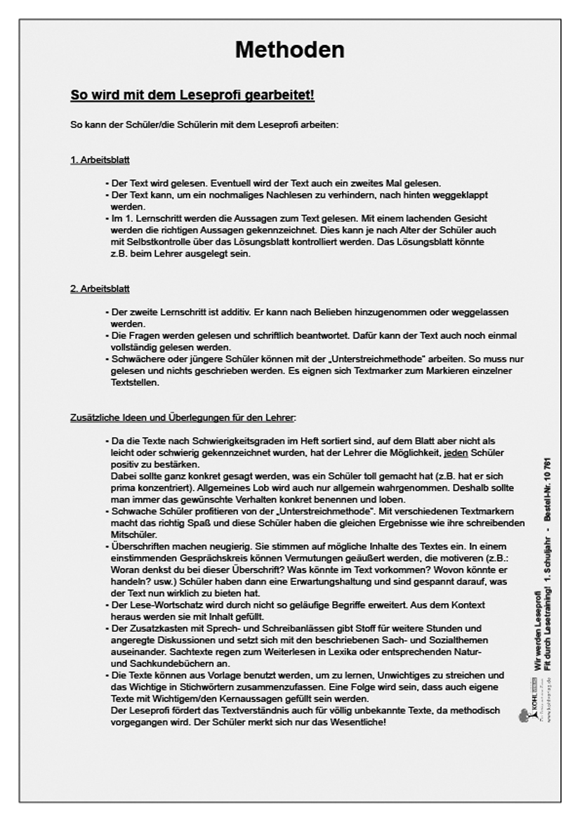 Wir werden Leseprofi / Klasse 1