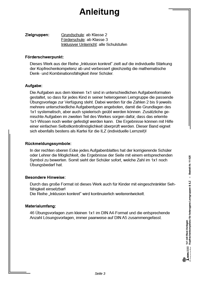 1x1 mit Maxi-Vorlagen - Kopfrechenkompetenz für heterogene Lerngruppen und ILZ