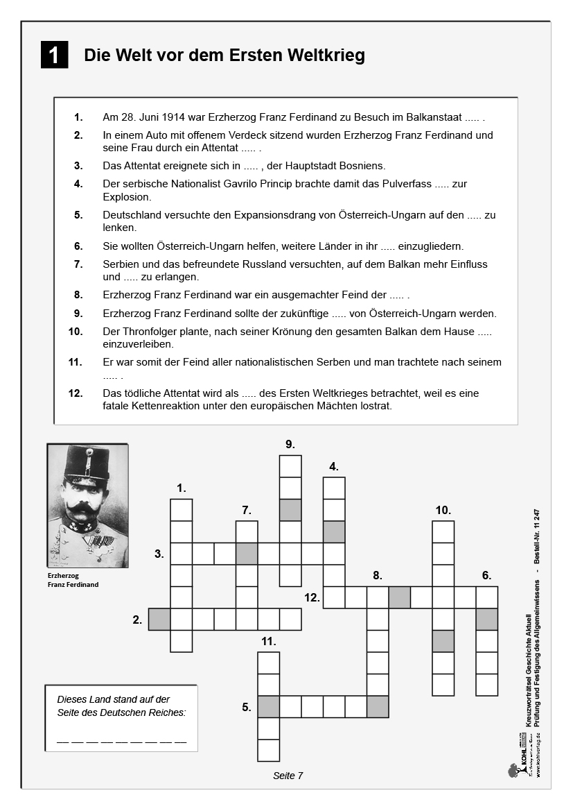 Kreuzworträtsel Geschichte / Von 1900 bis heute