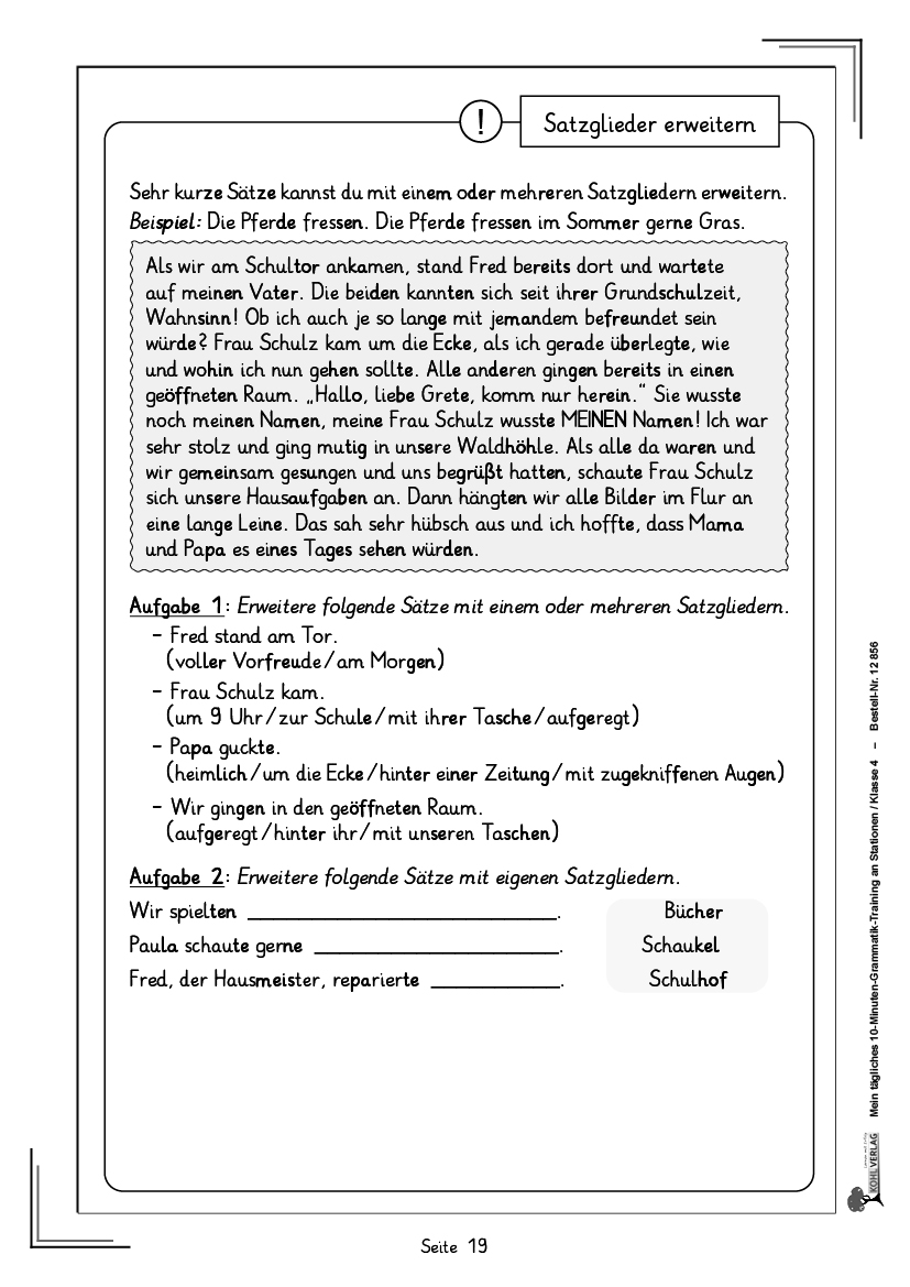 Mein tägliches 10-Minuten-Grammatik-Training an Stationen / Klasse 4