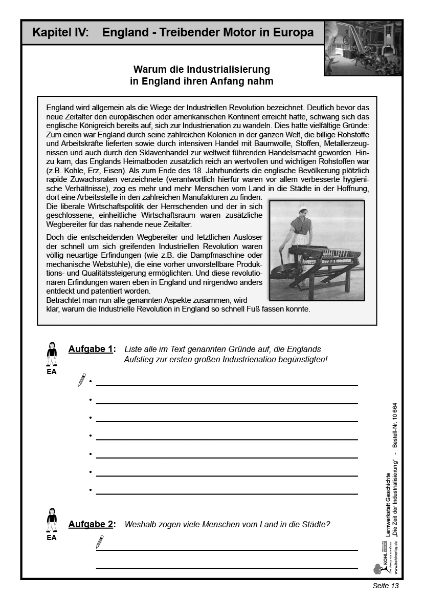 Lernwerkstatt Die Zeit der Industrialisierung Lernwerkstatt Die Zeit der Industrialisierung