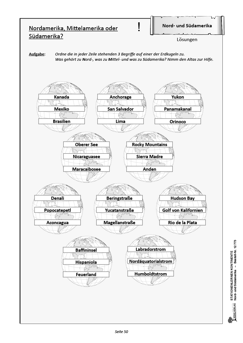 Stationenlernen Kontinente / Nord- und Südamerika