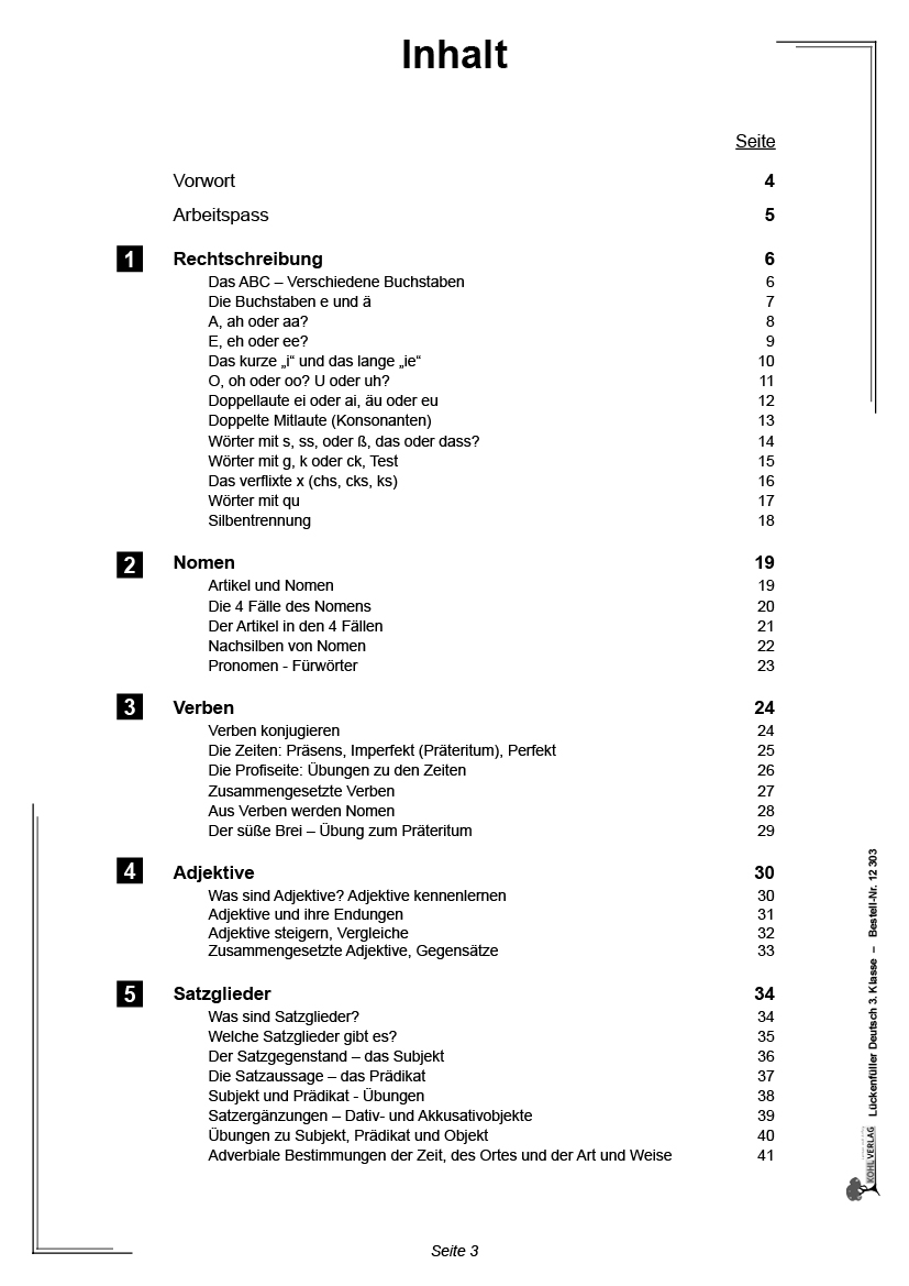 Lückenfüller Deutsch / Klasse 3