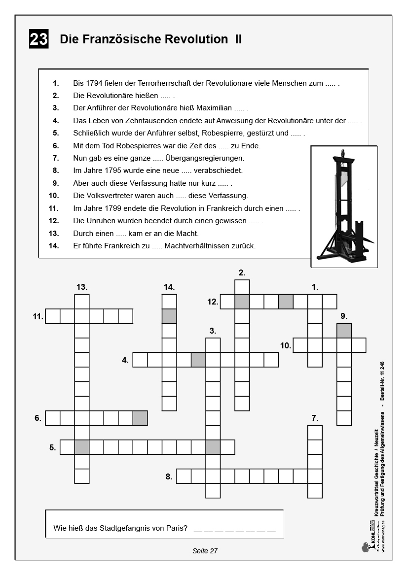 Kreuzworträtsel Geschichte / Neuzeit