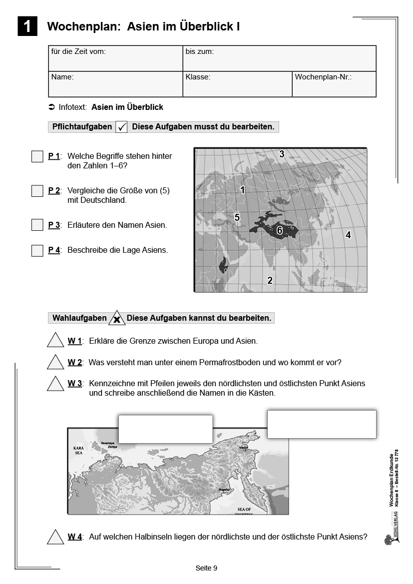 Wochenplan Erdkunde / Klasse 8