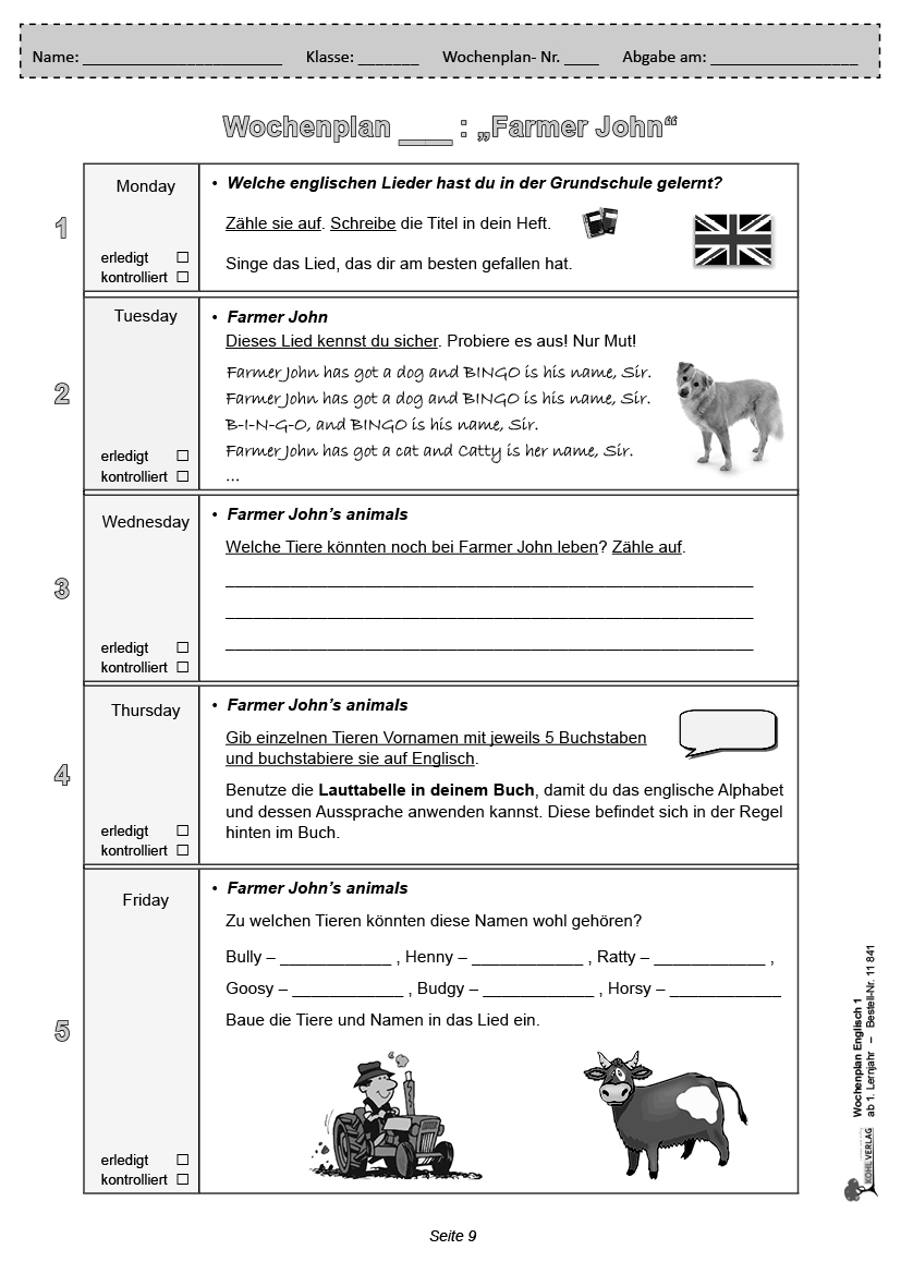 Wochenplan Englisch 1 / ab 1. Lernjahr