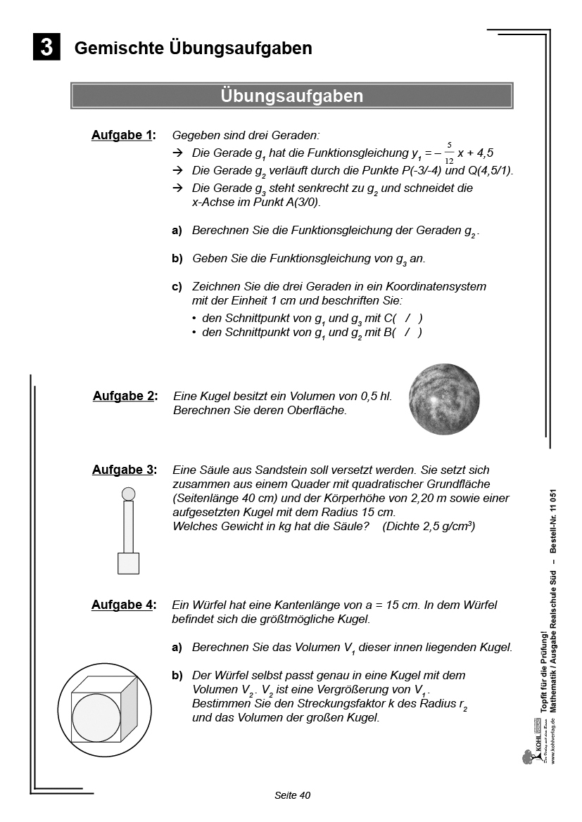 Topfit für die Prüfung / Mathematik (Realschule) - Abschluss 10. Klasse (Realschule Süd)