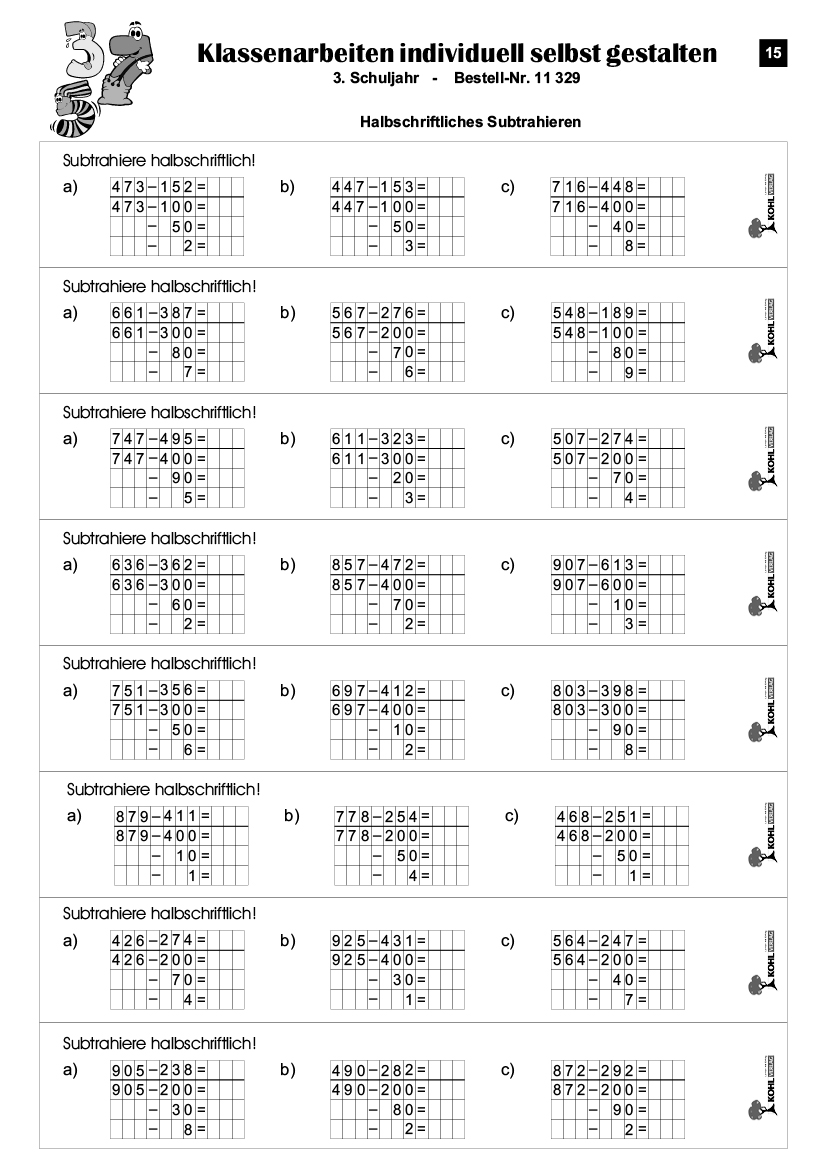Klassenarbeiten MATHE / Klasse 3