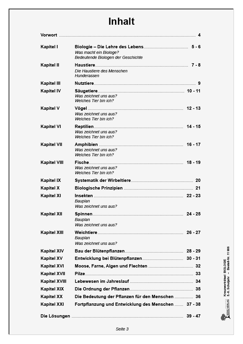 Kreuzworträtsel Biologie / Klasse 5-6