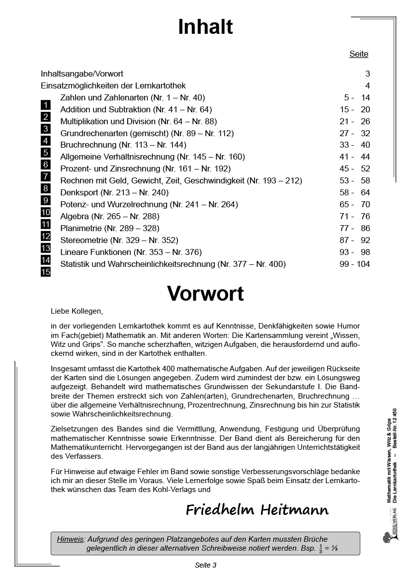 Mathematik mit Wissen, Witz & Grips  -  Die Lernkartothek