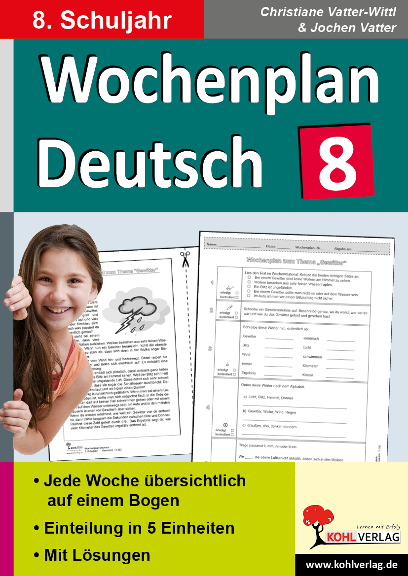 Wochenplan Deutsch / Klasse 8 - Jede Woche übersichtlich auf einem Bogen! (8. Schuljahr)