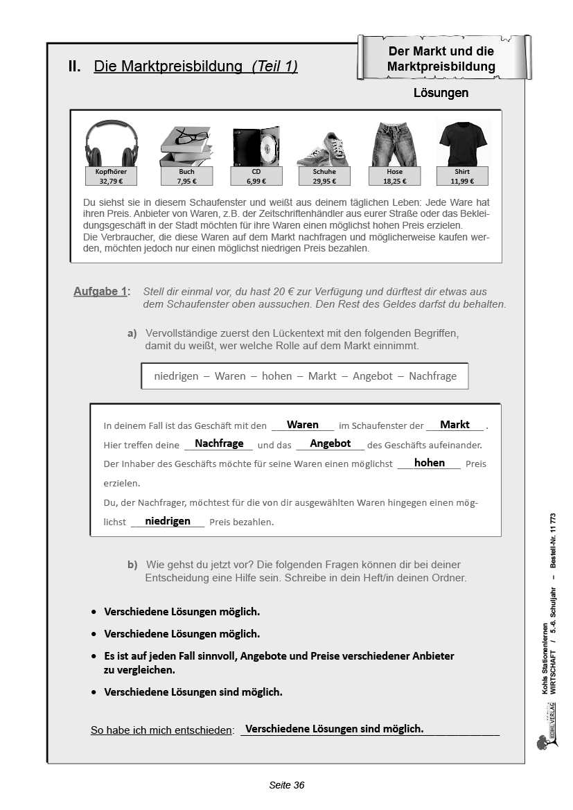 Stationenlernen Wirtschaft / Klasse 5-6