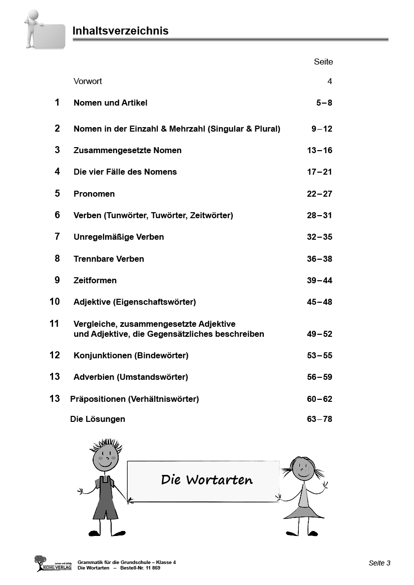 Grammatik für die Grundschule - Die Wortarten / Klasse 4 - Grundlagen in drei Niveaustufen