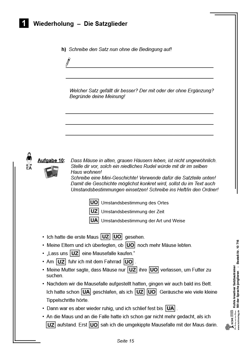 Kohls kreativer Satzbautrainer / Sekundarstufe Mit der deutschen