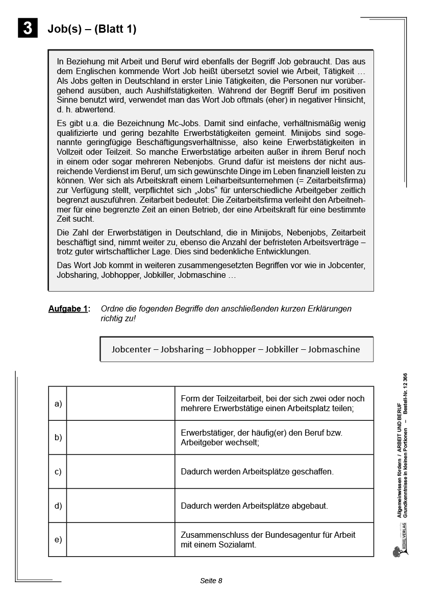 Allgemeinwissen fördern ARBEIT & BERUF