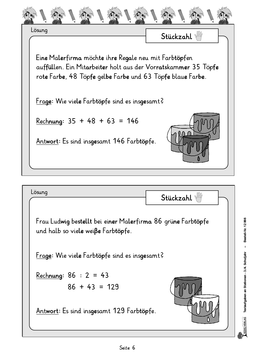 Textaufgaben an Stationen / Klasse 3-4