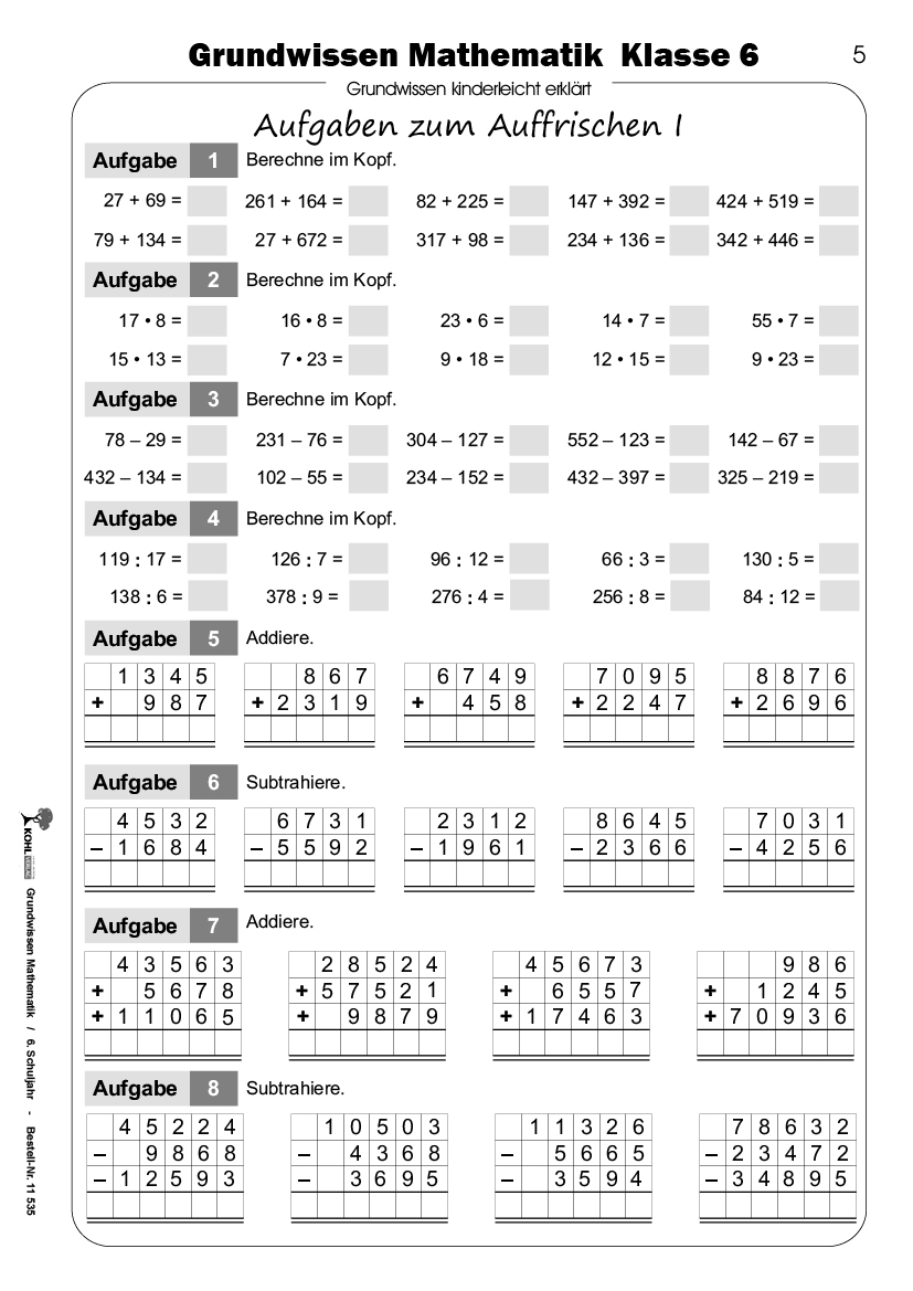 Grundwissen Mathematik / Klasse 6