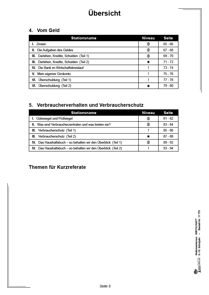 Stationenlernen Wirtschaft / Klasse 9-10